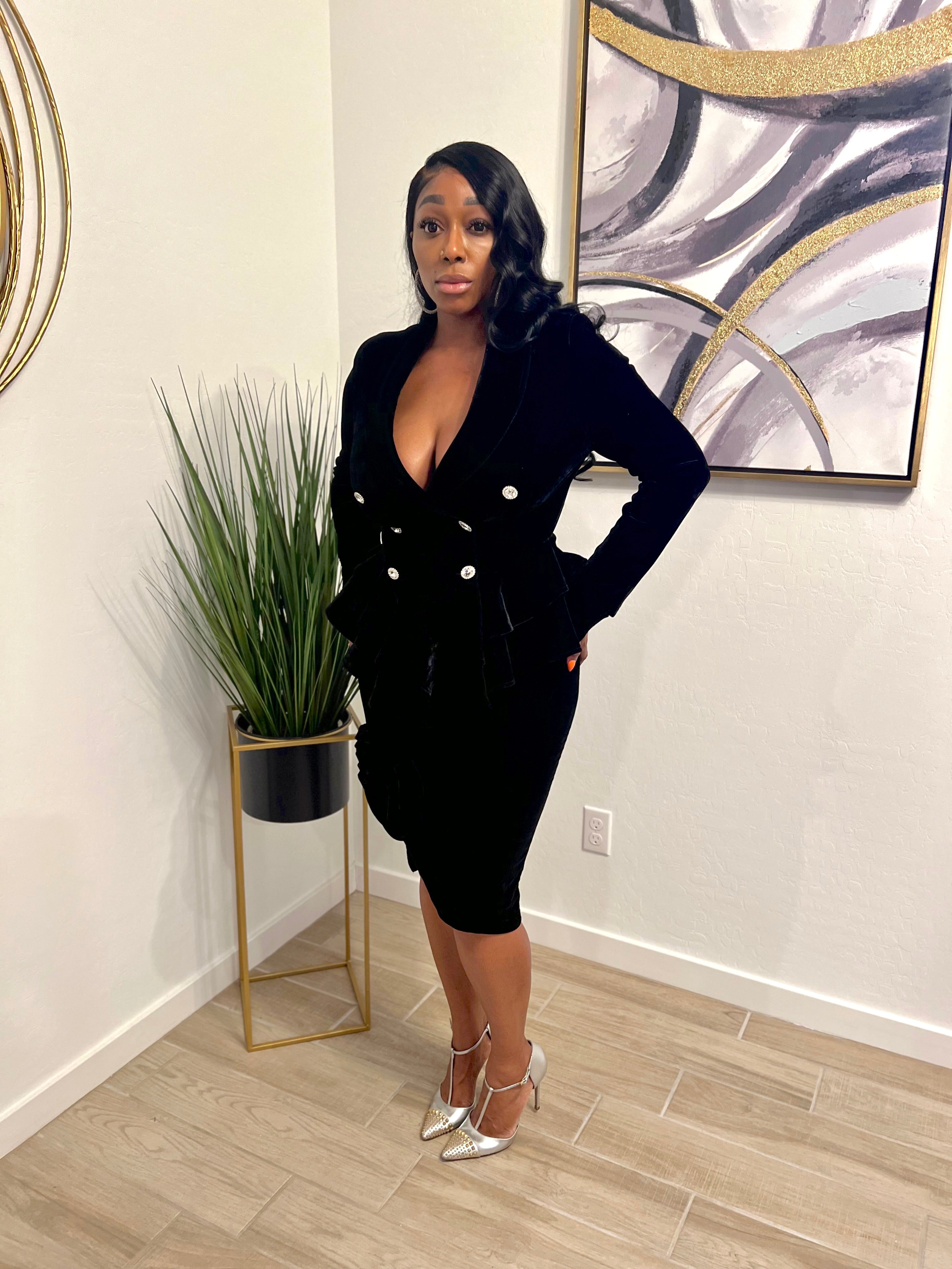 Velvet Double-Breasted Blazer (Black)