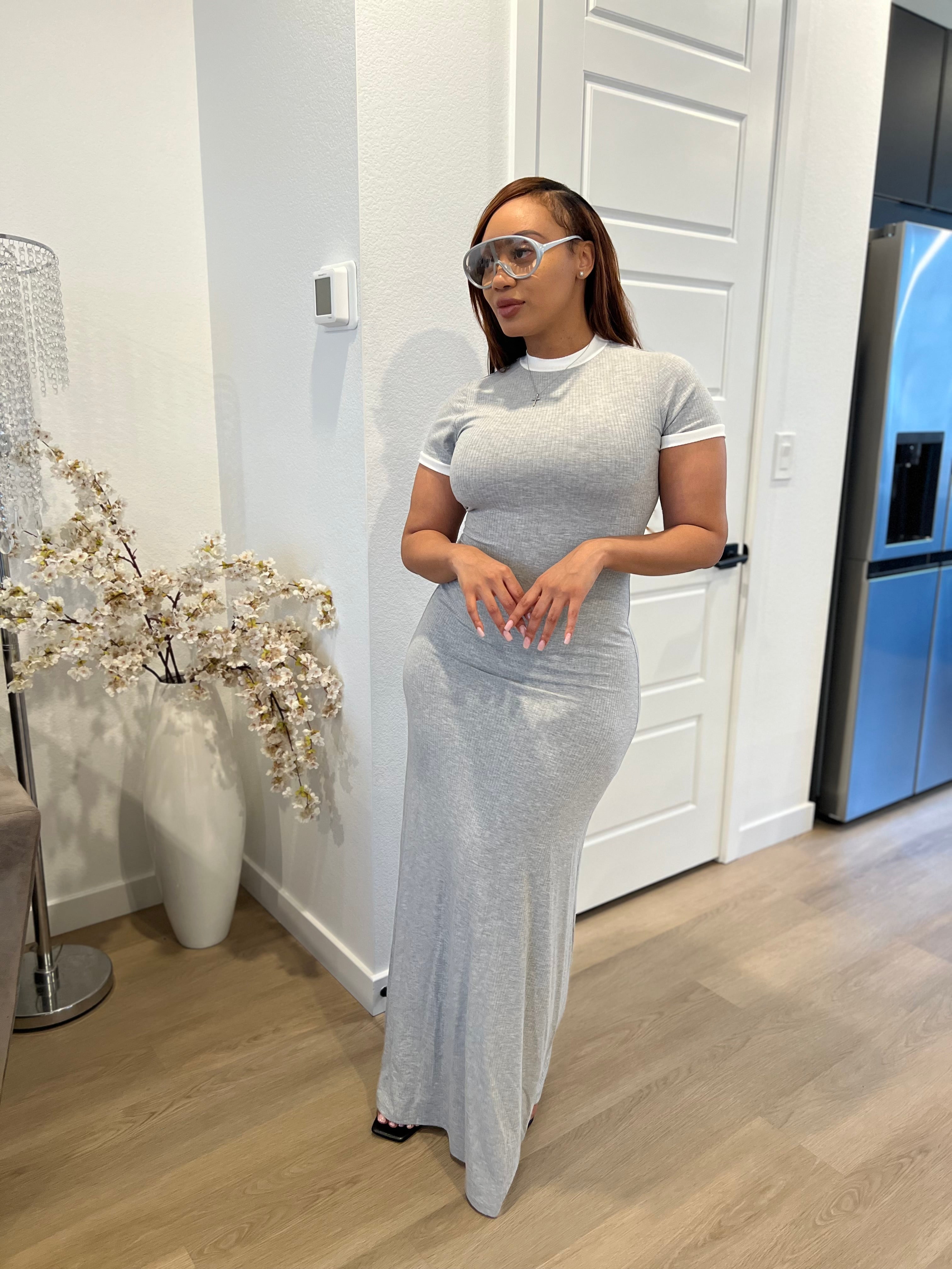 Slate Allure Ribbed Dress