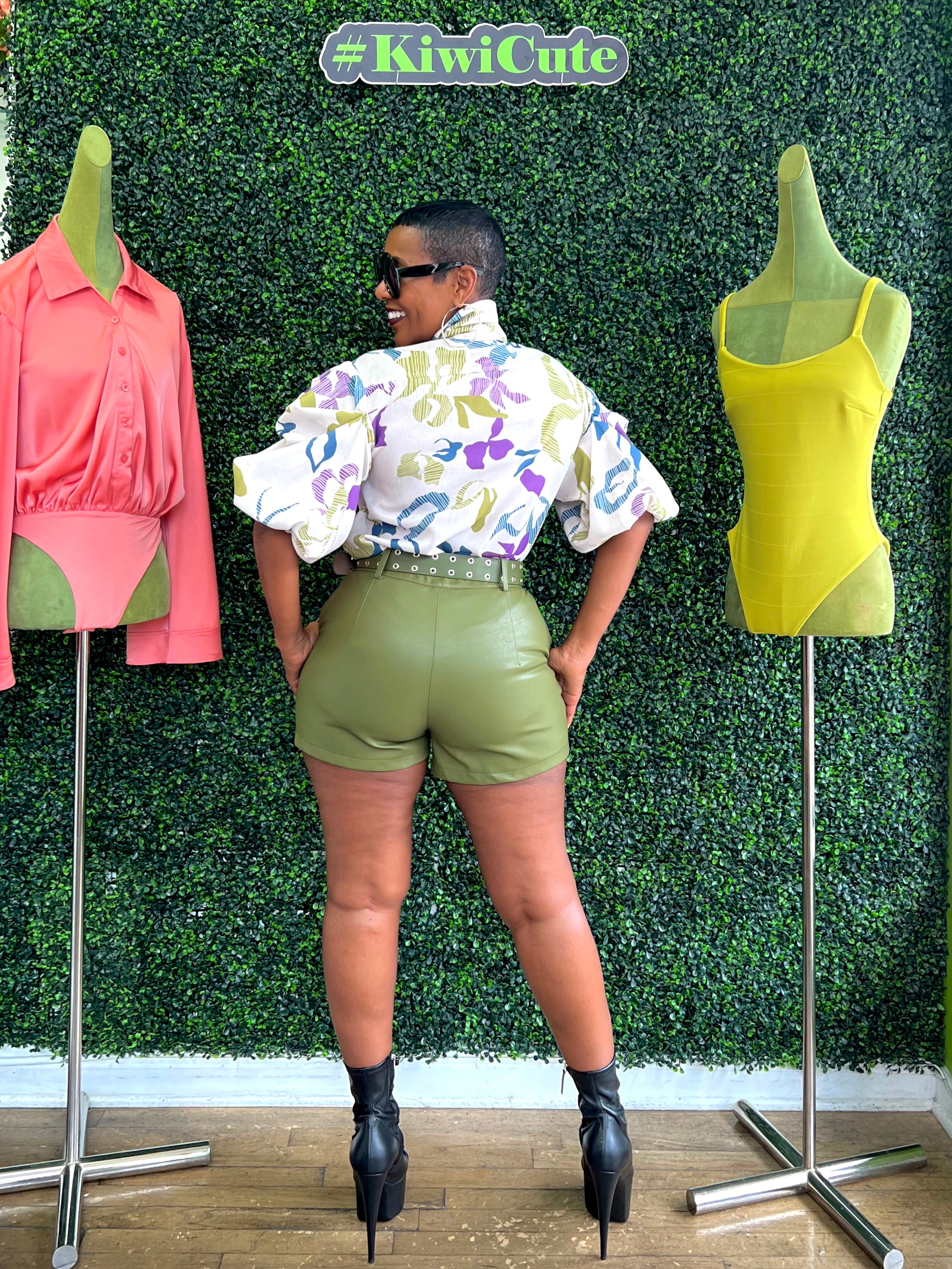 Yesenia Faux Leather Shorts (Olive Green)