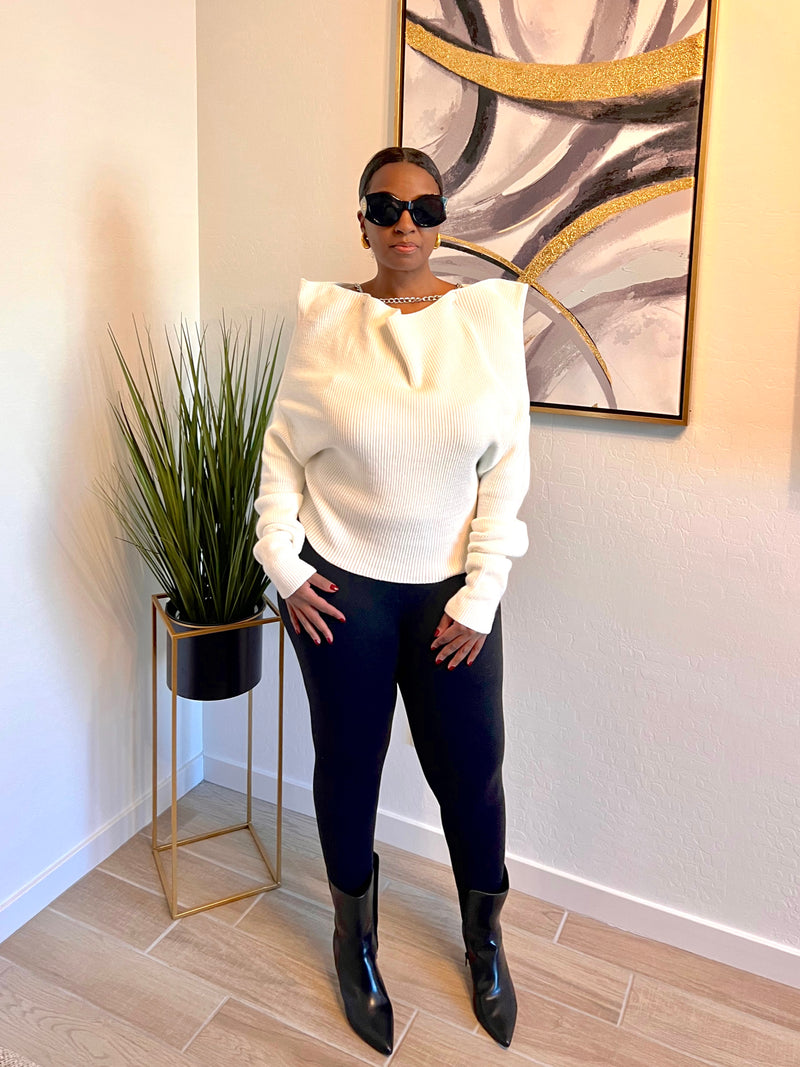 Ribbed Statement Sweater (White)