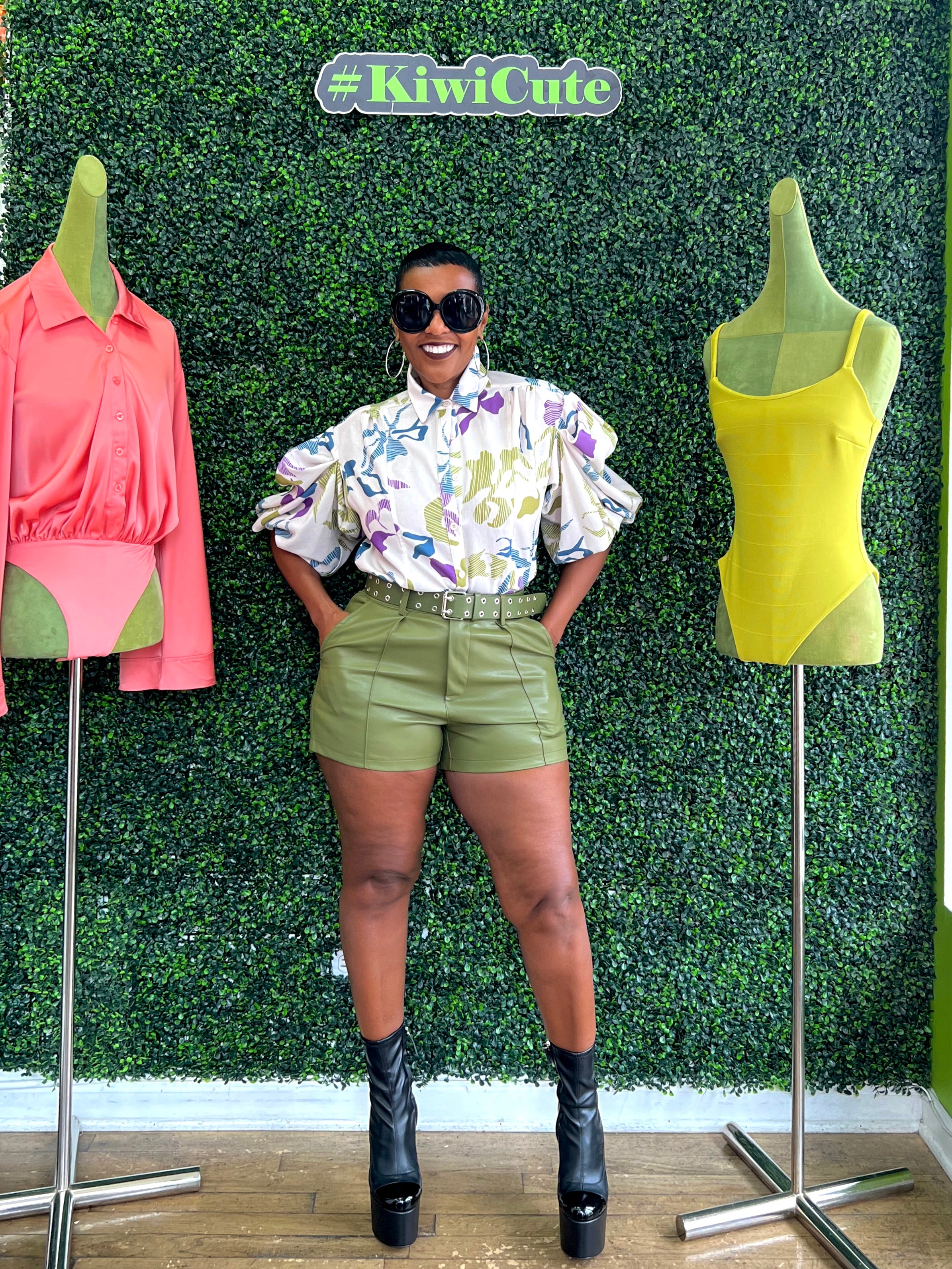 Yesenia Faux Leather Shorts (Olive Green)