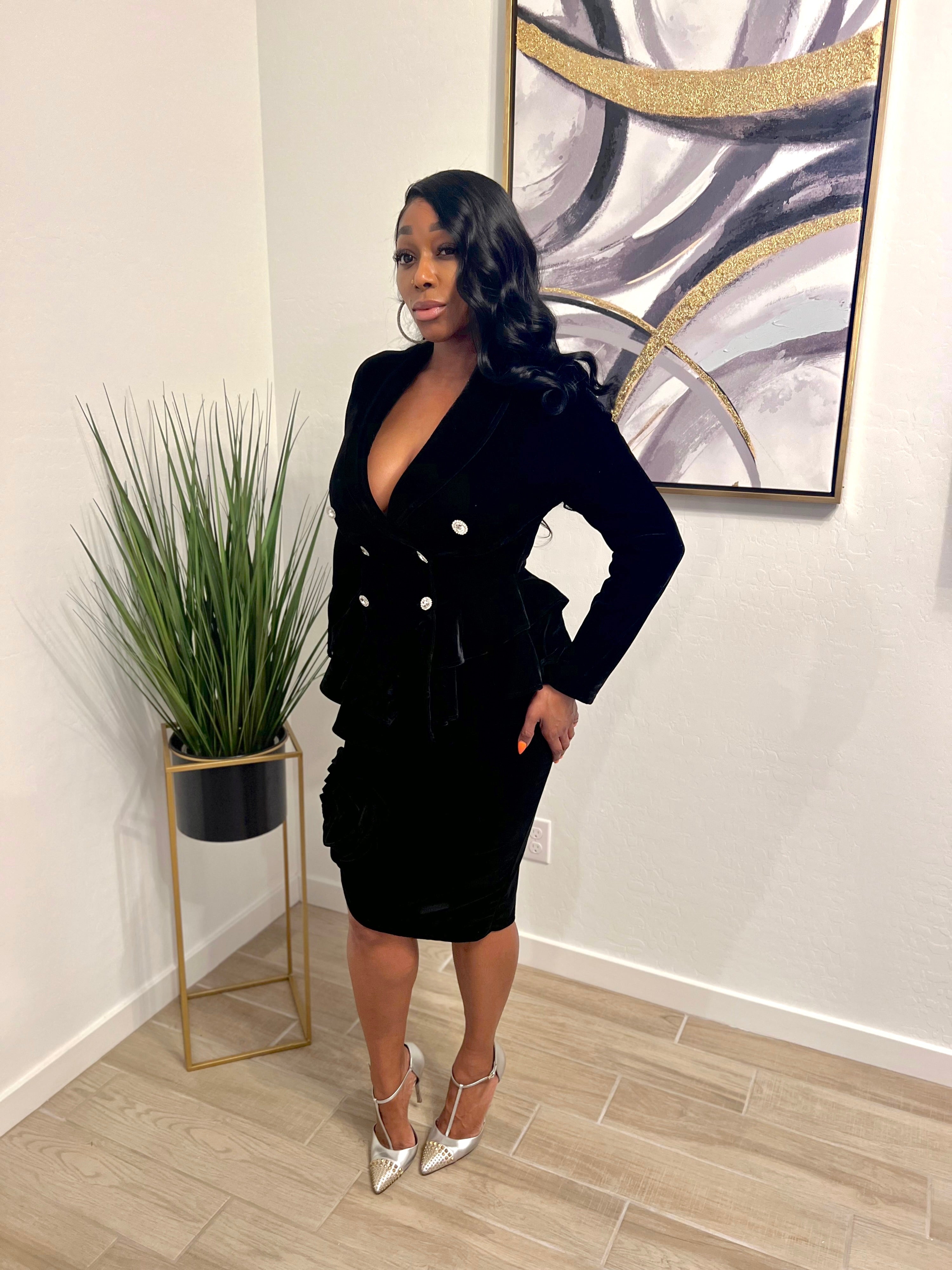 Velvet Double-Breasted Blazer (Black)