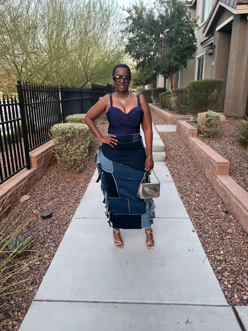Denim Dreams Patchwork Maxi Skirt