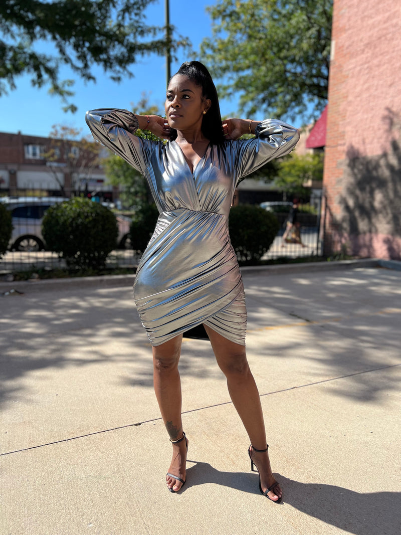 MIDNIGHT SPARKLE MIDI DRESS (SILVER) FINAL SALE