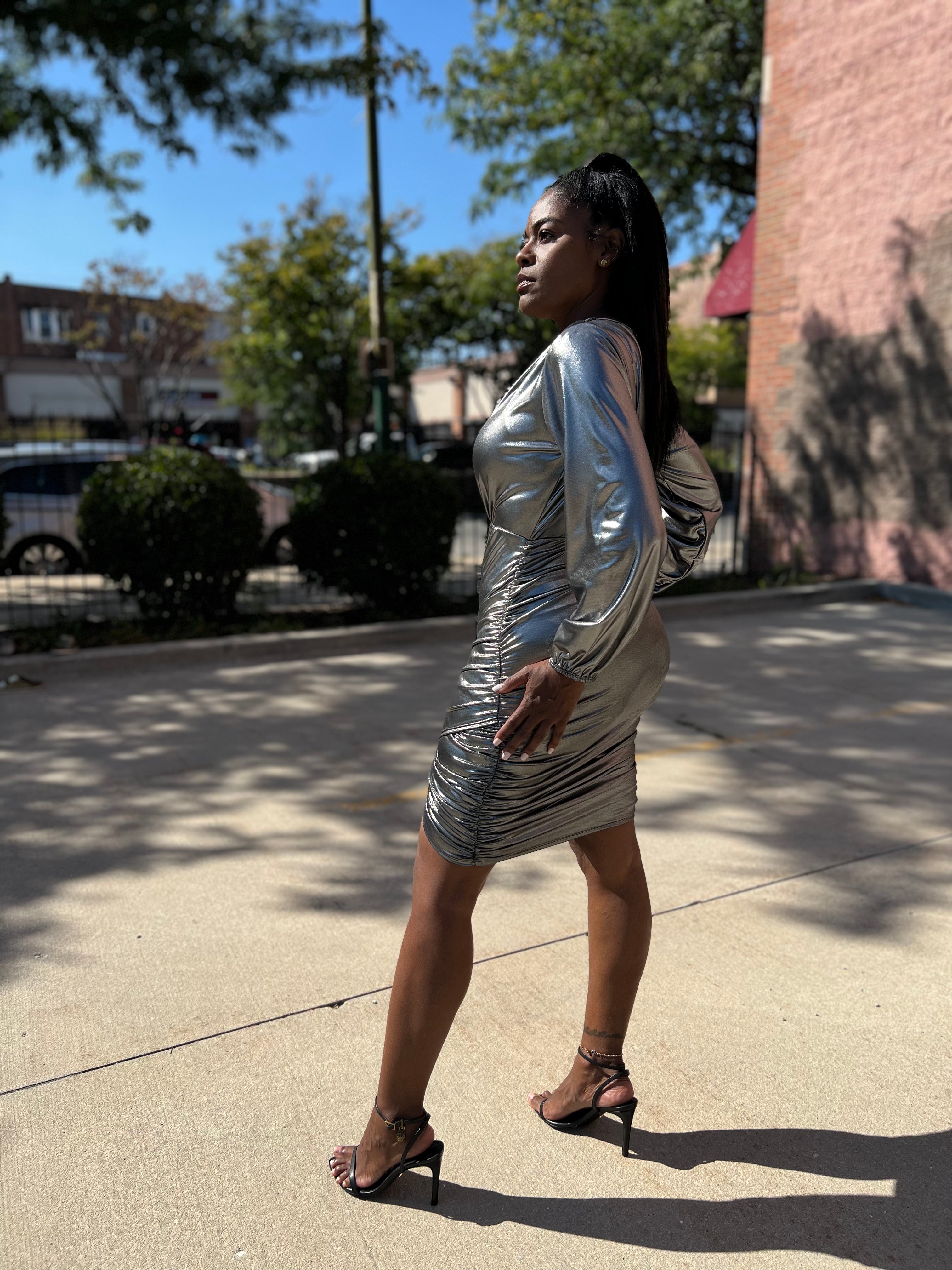 MIDNIGHT SPARKLE MIDI DRESS (SILVER) FINAL SALE