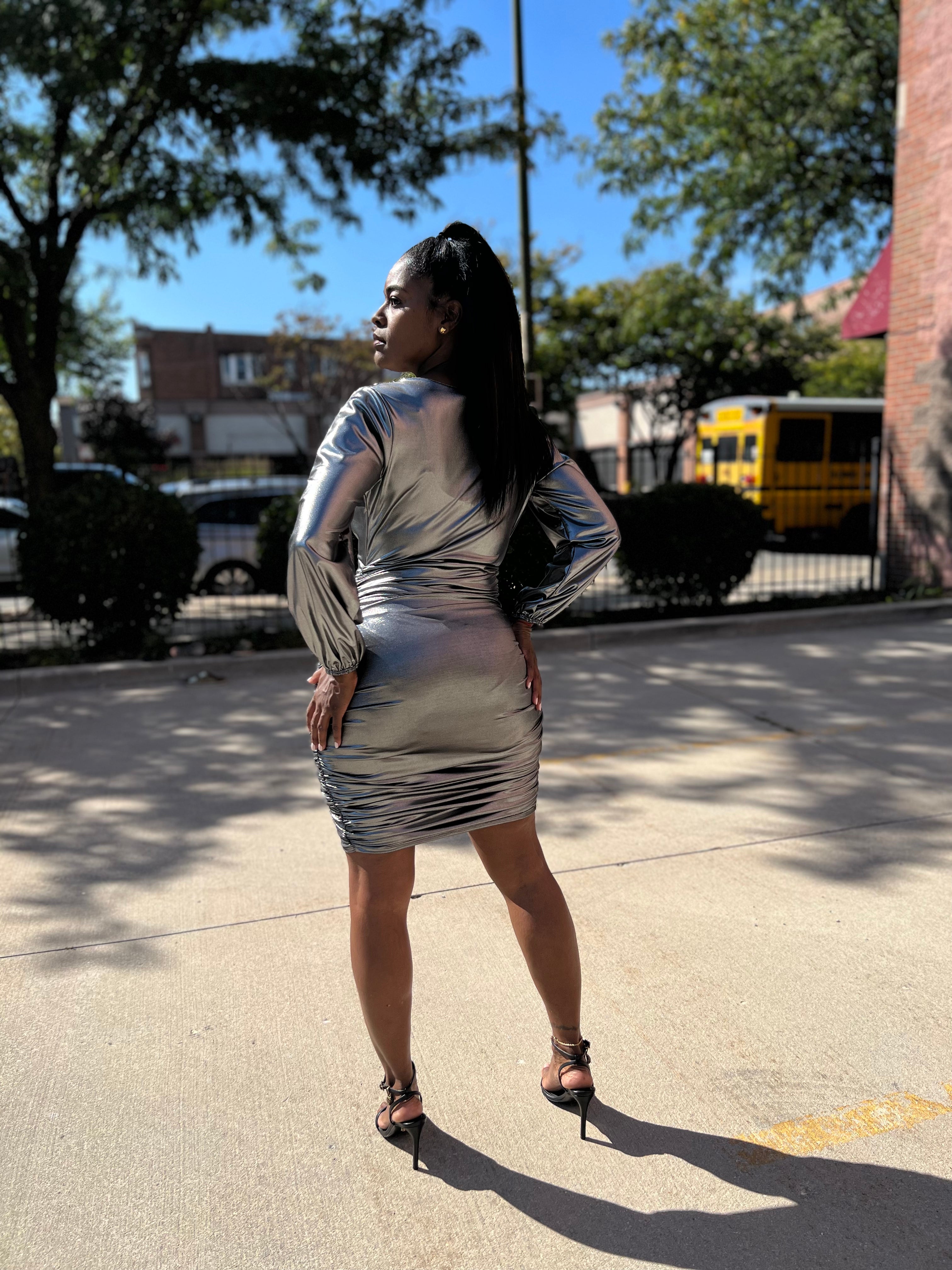 MIDNIGHT SPARKLE MIDI DRESS (SILVER) FINAL SALE