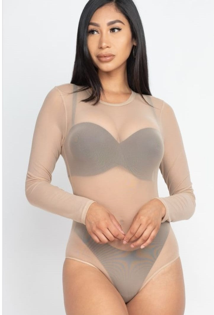 SHEER MESH BODYSUIT (KHAKI)