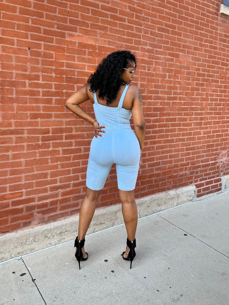 Zip-Front Denim Romper