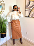 Spice Cargo Leather Skirt (Cognac)