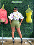 Yesenia Faux Leather Shorts (Olive Green)