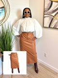 Spice Cargo Leather Skirt (Cognac)