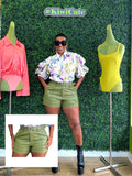 Yesenia Faux Leather Shorts (Olive Green)