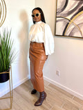 Spice Cargo Leather Skirt (Cognac)