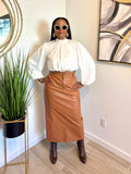 Spice Cargo Leather Skirt (Cognac)