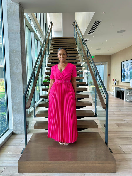 pink dress with pleats Blush Pleated Grace Midi Dress XS