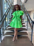 BOLD RUFFLES SHIRT DRESS (NEON GREEN)