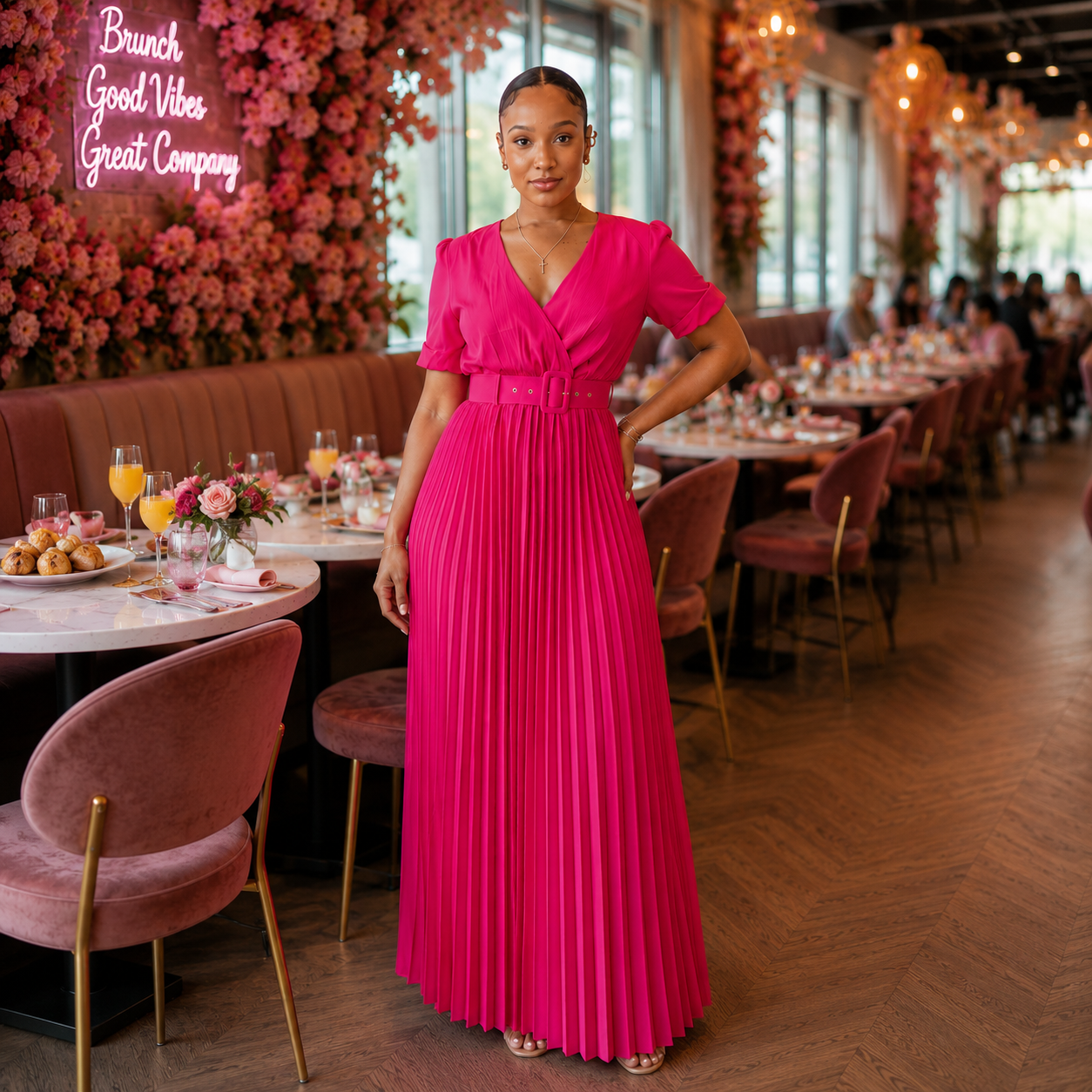 Brunch in Bloom Pleated Maxi Dress